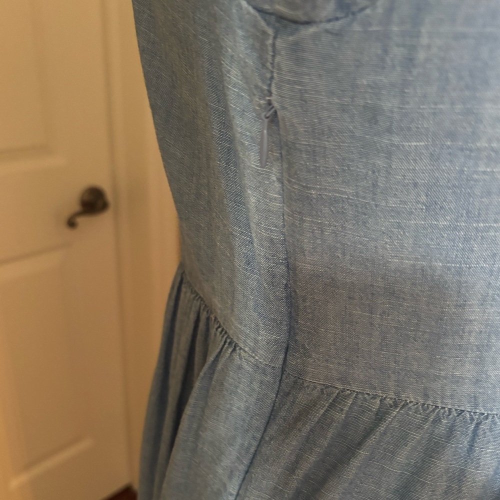 J. Crew Factory Denim Blue Puff Sleeve Midi Dress - Picture 4 of 7